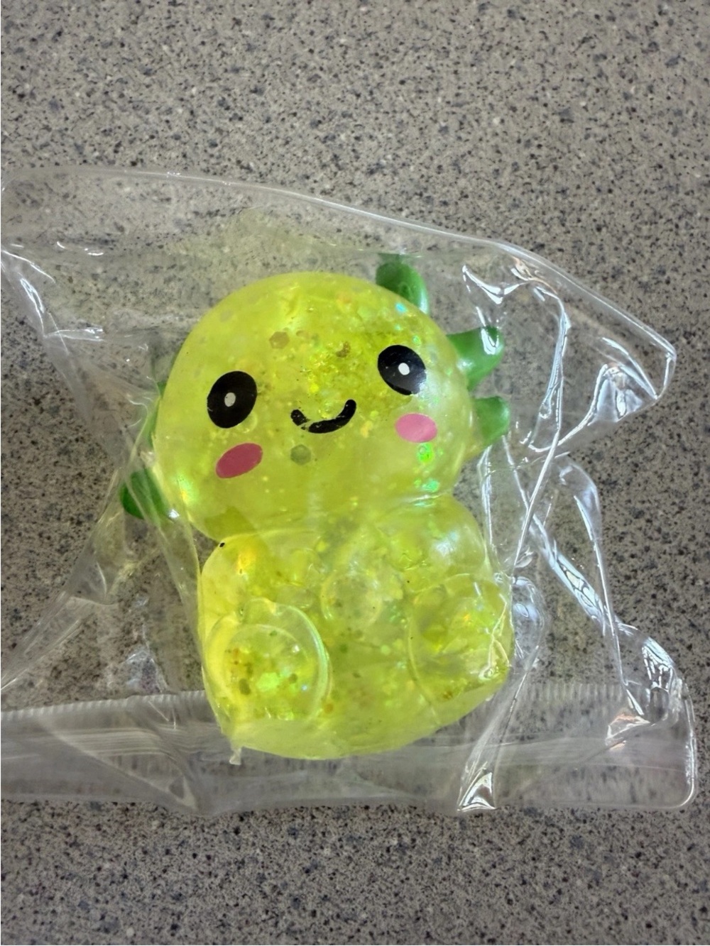 New Squishy Sensory Toy 3" Glitter Squeezy Sparkle Sugar Yellow Axolotl Animal